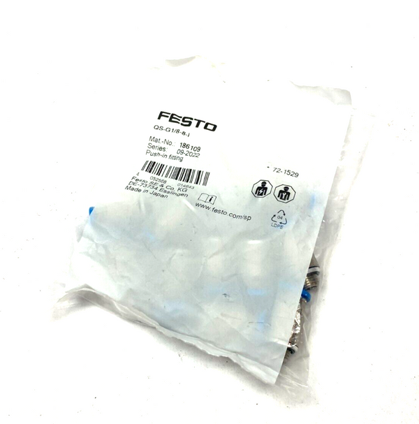 Festo QS-G1/8-8-I Push-In Fitting Male Thread 8mm OD Tube 186109 PKG OF 10 - Maverick Industrial Sales