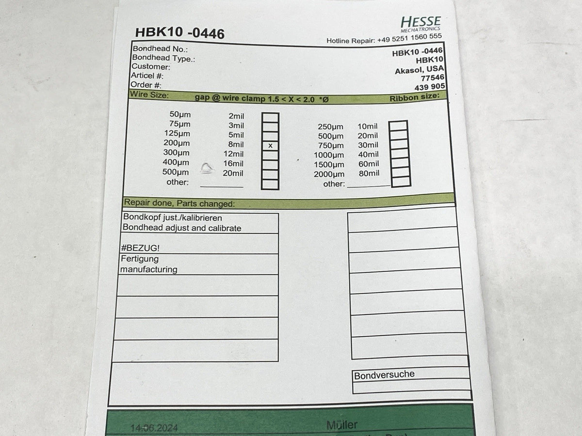 HBK10-0446 | Heavy Wire Bond Head Version 10 BF2 Bondjet BJ985 - New – Open box - Maverick Industrial Sales