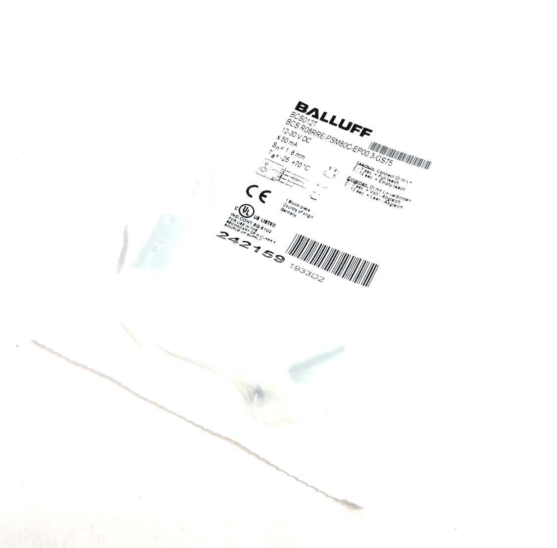 Balluff BCS012T Capacitive Sensor, Teachable SD, BCS R08RRE-PSM80C-EP00,3-GS75 - Maverick Industrial Sales