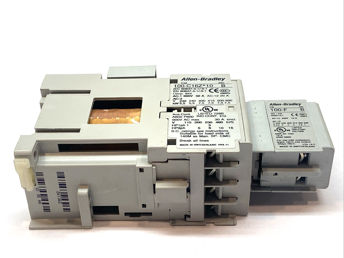 Allen-Bradley 100-C16ZE10 Series B Contactor 3P 600VAC 20A w/ 100-FSV55 & 100-F - Maverick Industrial Sales