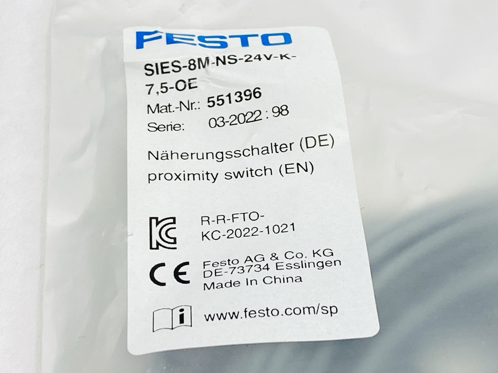 Festo SIES-8M-NS-24V-K-7.5-OE Proximity Sensor 10-30V 551396 - Maverick Industrial Sales