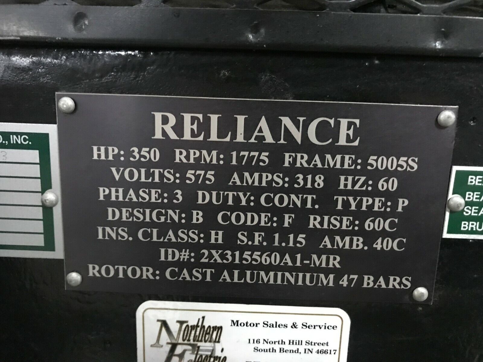 Reliance Industrial Electric Motor, 350 HP, 1776 RPM, 575V 318A 5005S Frame - Maverick Industrial Sales