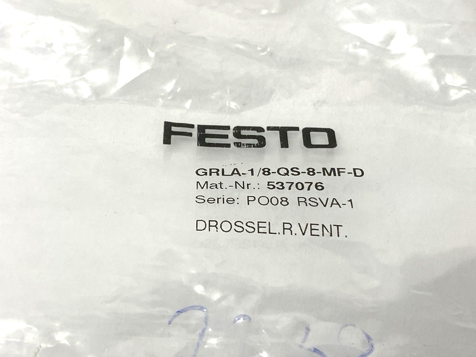 Festo GRLA-1/8-QS-8-MF-D One-Way Flow Control Valve 537076 - Maverick Industrial Sales