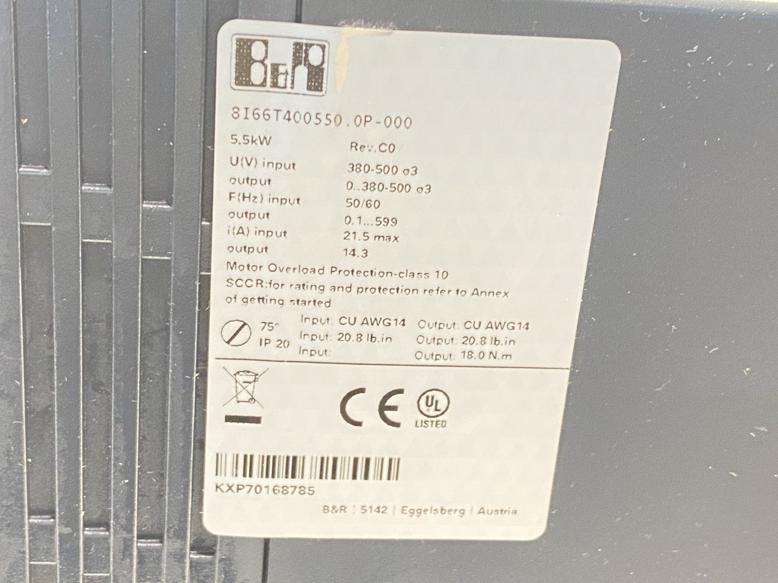 B&R Industrial 8I66T400550.0P-000 Rev C0 ACOPOSinverter 5.5KW Servo Drive - Maverick Industrial Sales