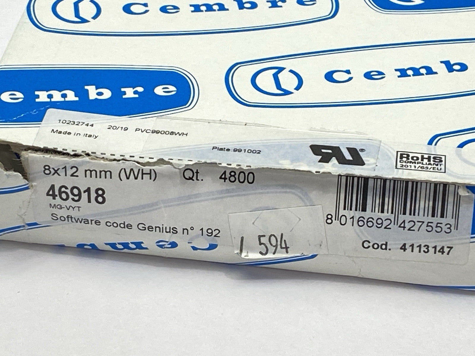 Cembre 46918 Adhesive Labels MG-VYT QTY OF 4608 - Maverick Industrial Sales