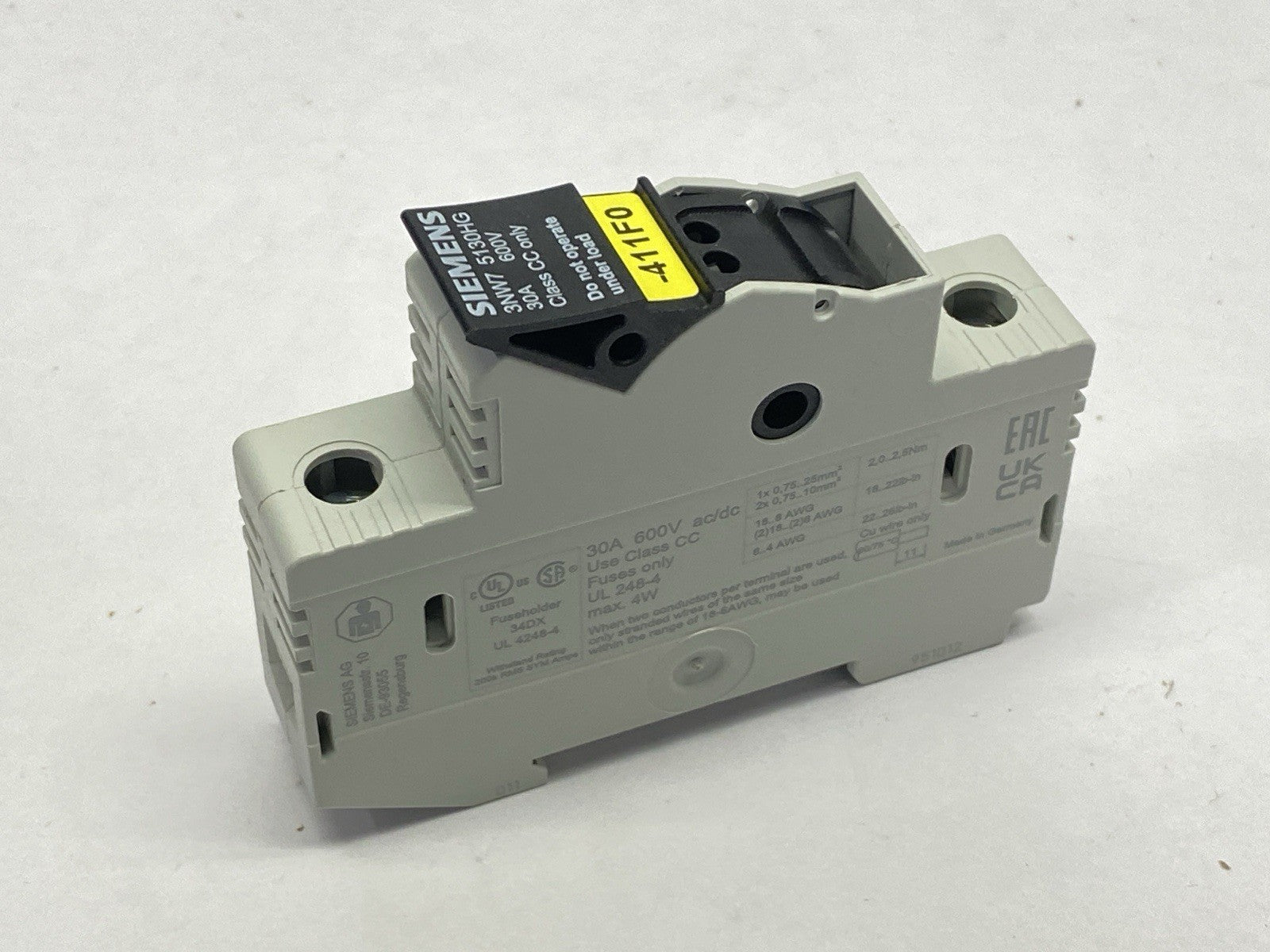 3NW75130HG,3NW7 5130HG | Siemens 3NW75130HG Fuse Holder Class CC 1P 30A 600VAC - Used - Maverick Industrial Sales
