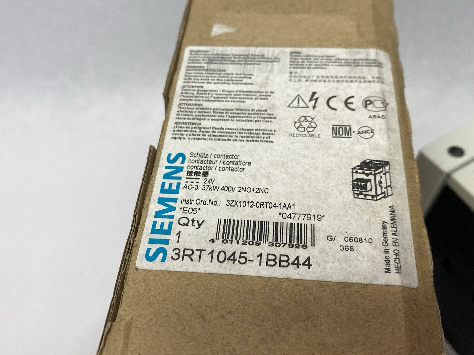 Siemens 3RT1045-1BB44 Power contactor, AC-3 80 A, 37 kW / 400 V 24 V DC - Maverick Industrial Sales
