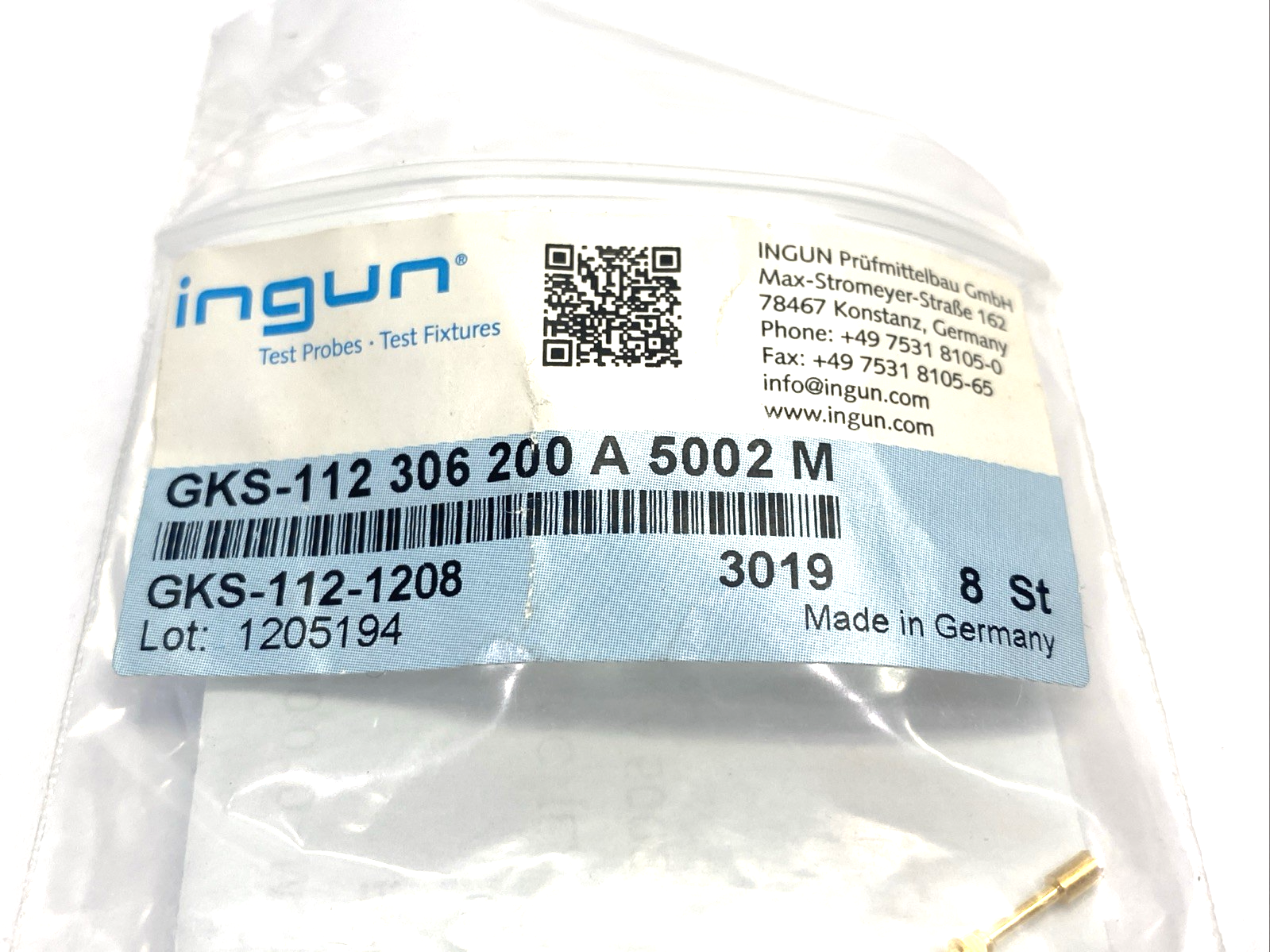 Ingun GKS-112 306 200 A 5002 M Spring-Loaded Test Probe GKS-112-1208 LOT OF 8 - Maverick Industrial Sales