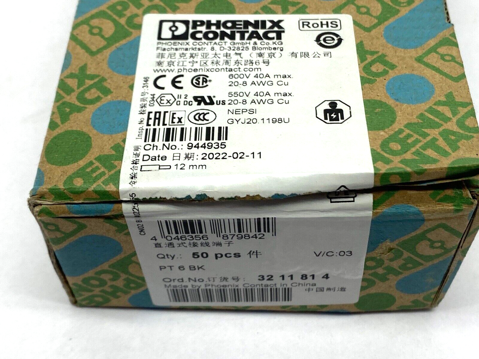 Phoenix Contact 3211814 Disconnect Terminal Block PT 6 BK LOT OF 30 - Maverick Industrial Sales