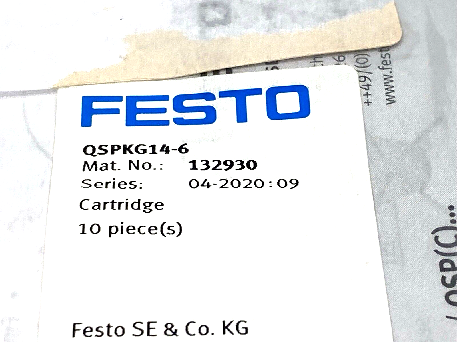 Festo QSPKG14-6 Cartridge 14mm, For 6mm O.D. Tube 132930 LOT OF 10 - Maverick Industrial Sales