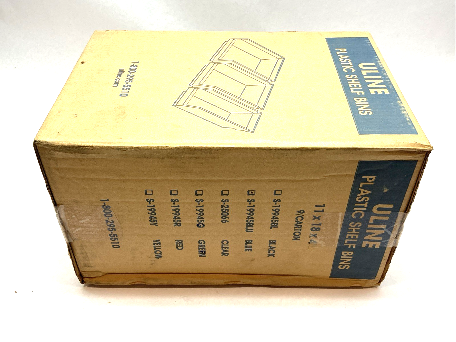 Uline S-19945BLU Blue Plastic Shelf Bins 11" x 18" x 4" LOT OF 9 - Maverick Industrial Sales