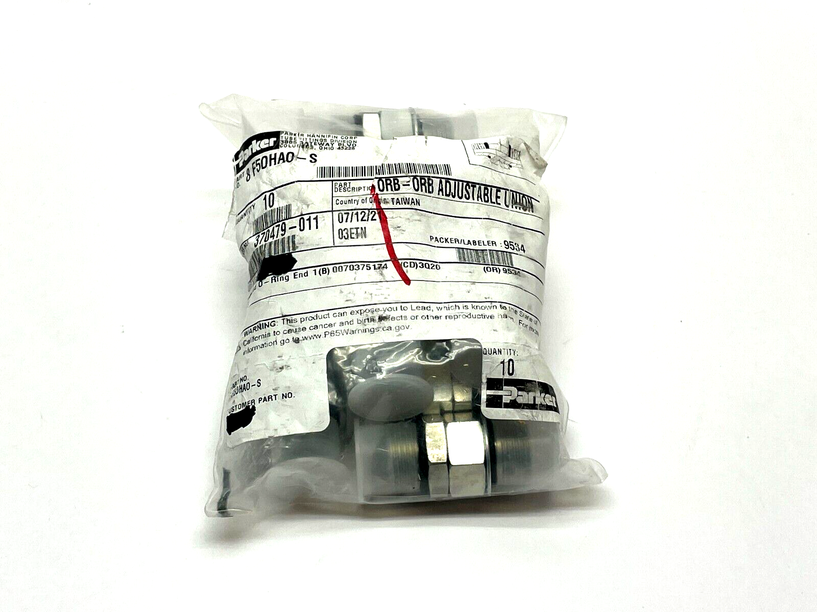 Parker 8 F5OHAO-S Pipe Fitting Port Adapter PKG OF 10 - Maverick Industrial Sales