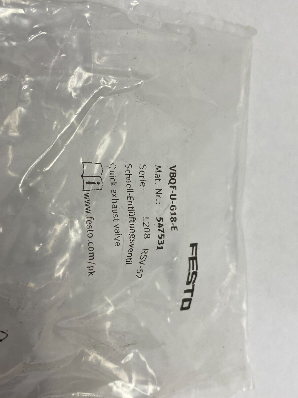 Festo VBQF-U-G18-E Quick-Exhaust Valve L208 RSV-52, 547531 - Maverick Industrial Sales