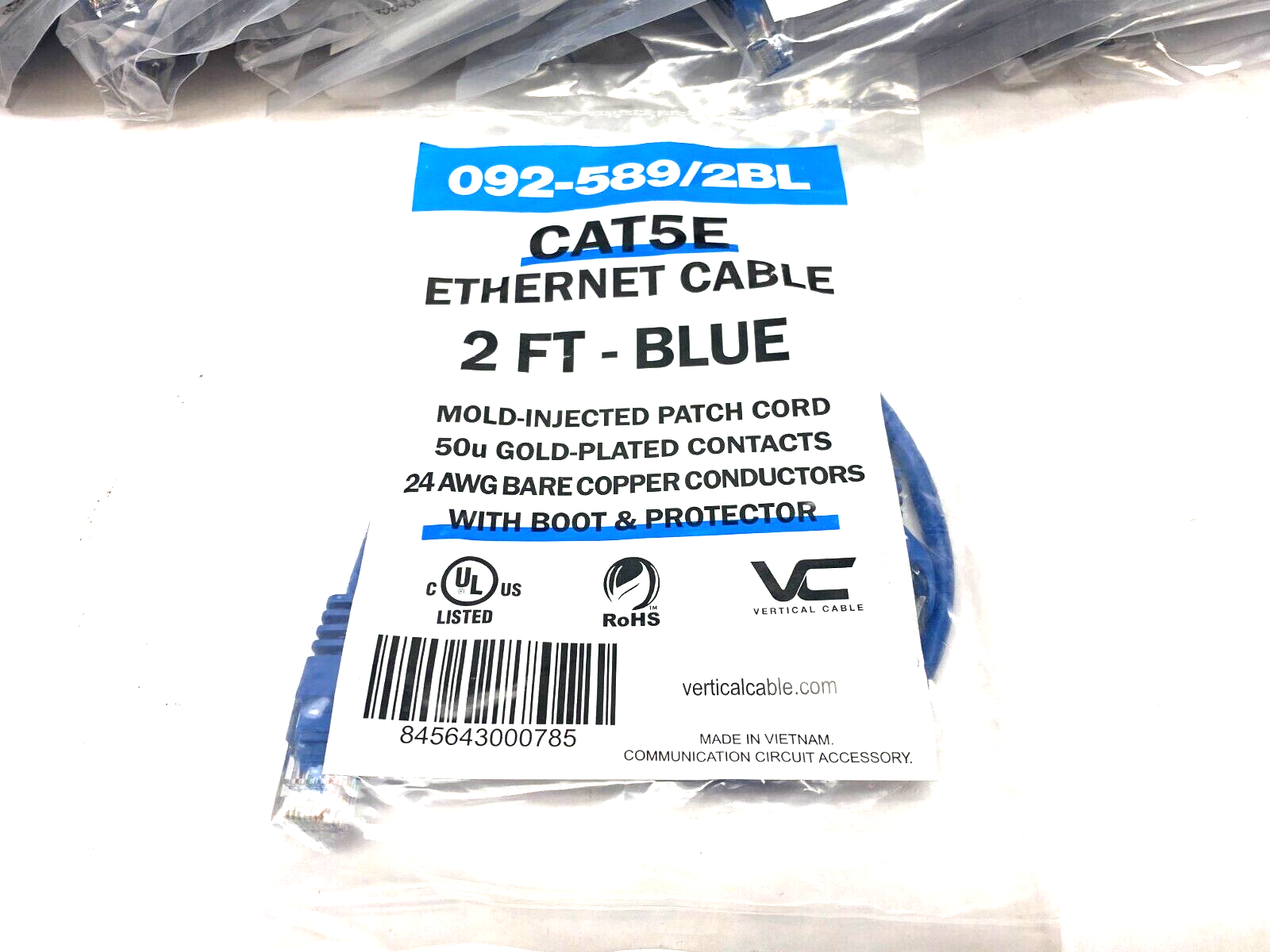 Vertical Cable 092-589/2BL Snagless Ethernet Patch Cable CAT5e 2' LOT OF 29 - Maverick Industrial Sales