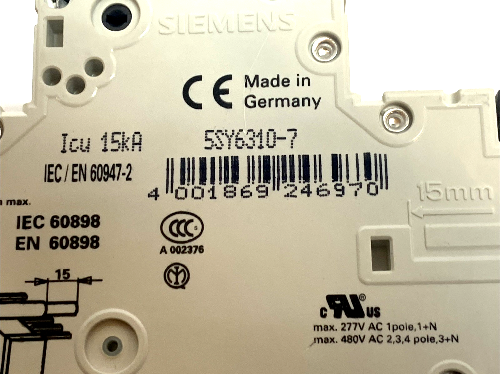 5SY6310-7 | Siemens SENTRON 3‑Pole C10 10A 400V 6kA Miniature Circuit Breaker - Used - Maverick Industrial Sales