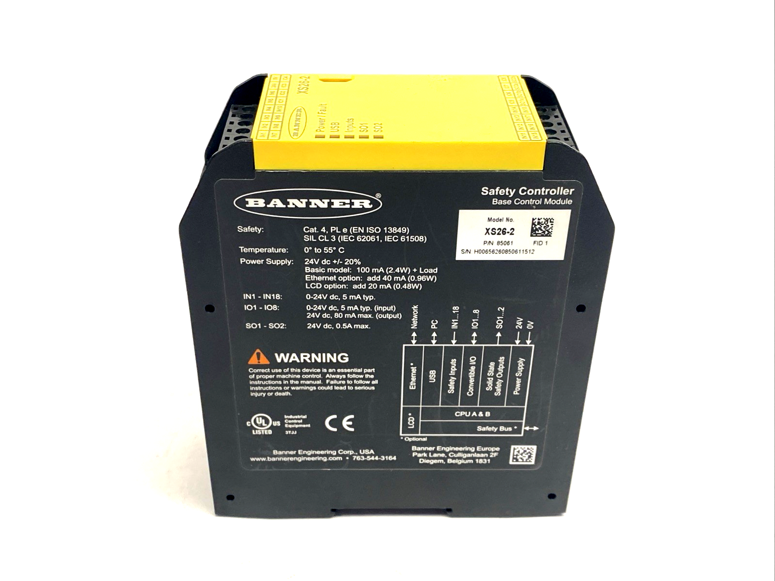 Banner XS26-2 Safety Controller, 26 Input, Expandable 24VDC 100mA 85061 - Maverick Industrial Sales