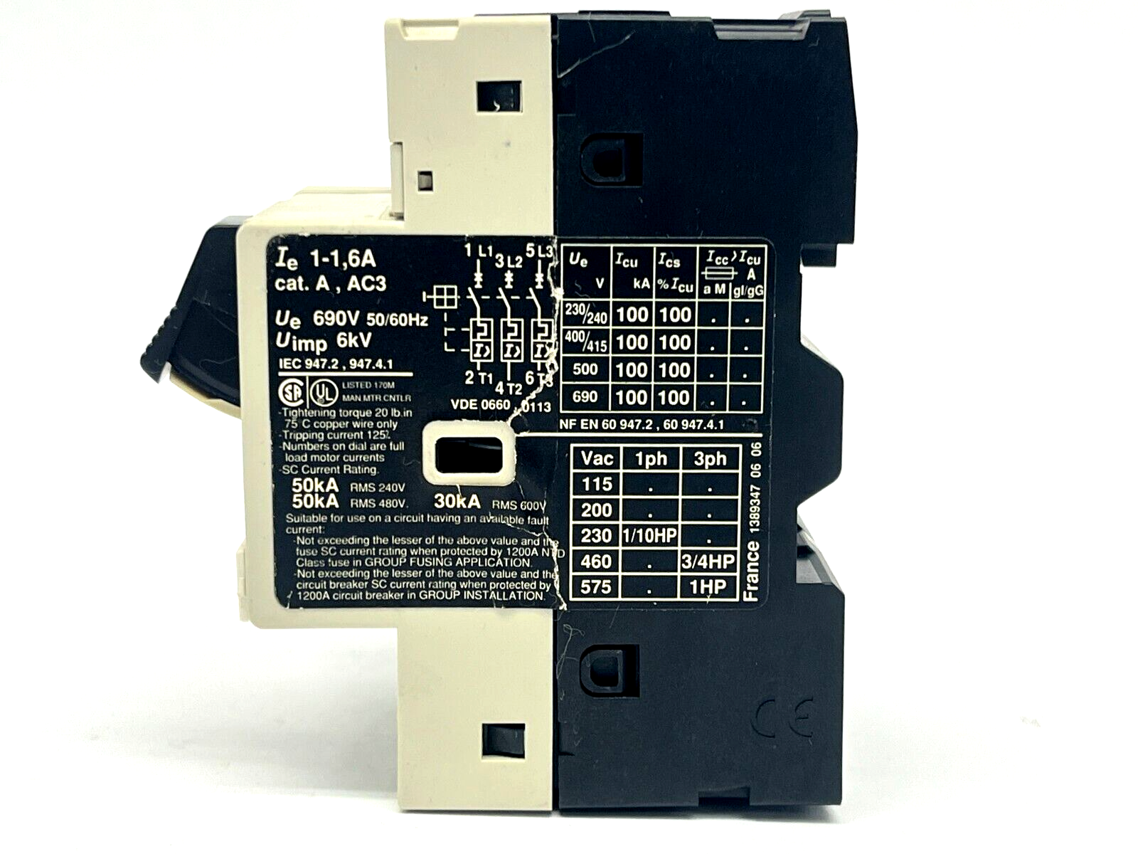 Telemecanique GV2-M06 Motor Circuit Breaker 1-1.6A w/ GV2-AN11 Auxiliary Block - Maverick Industrial Sales