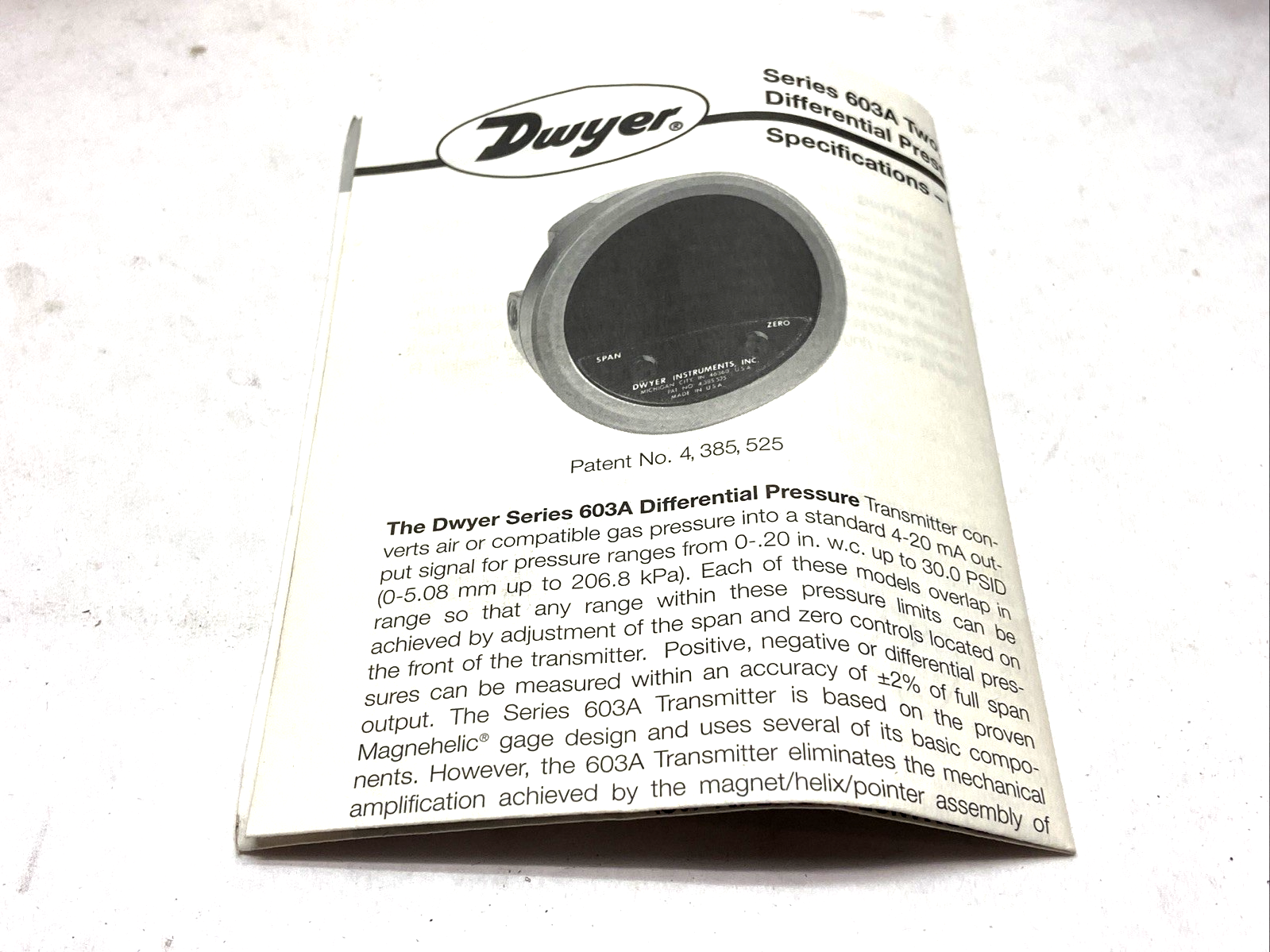 Dwyer 603A-5 Pressure Gauge Range 0-25" w.c. 20psig - Maverick Industrial Sales