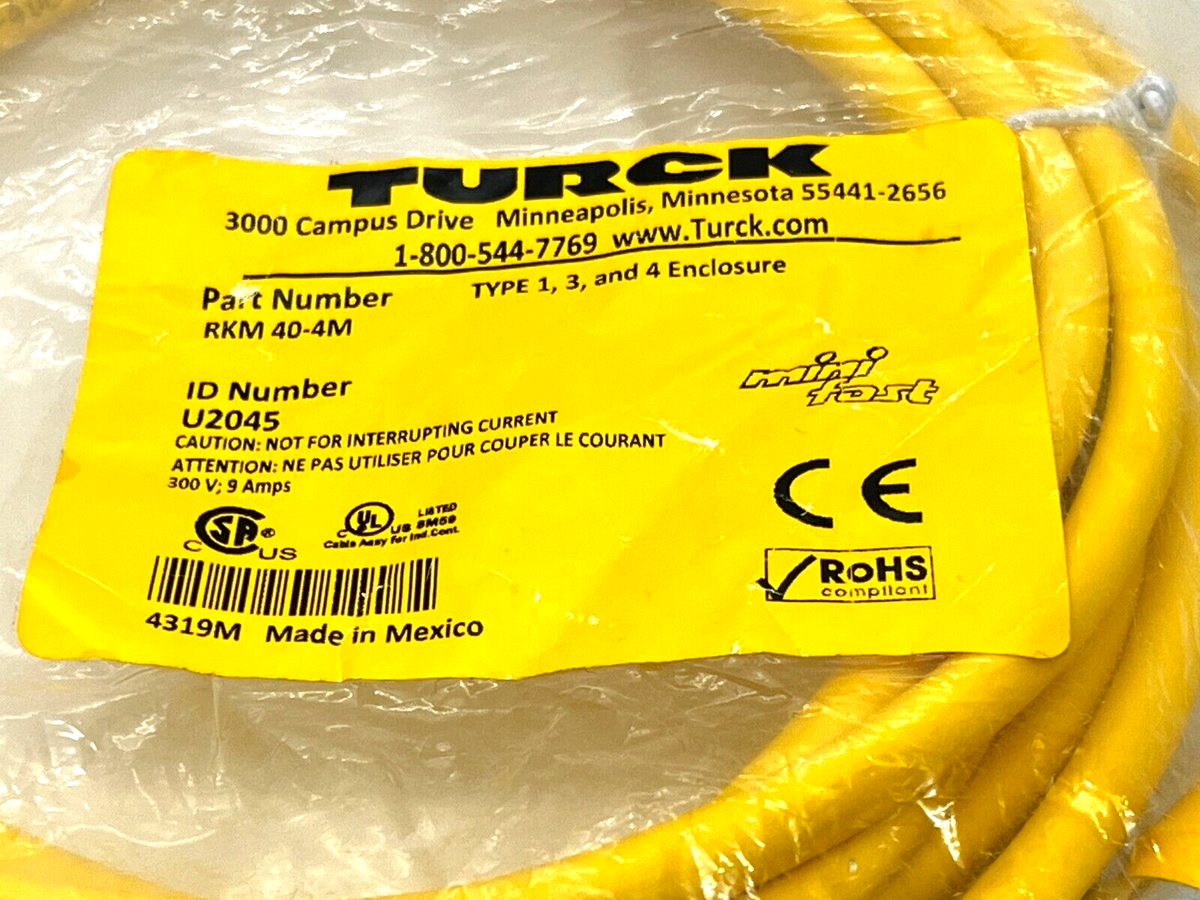 RKM 40-4M | Turck Minifast Connector Cordset 7/8"-16UN Female 4-Pin 4m U2045 - New - Maverick Industrial Sales