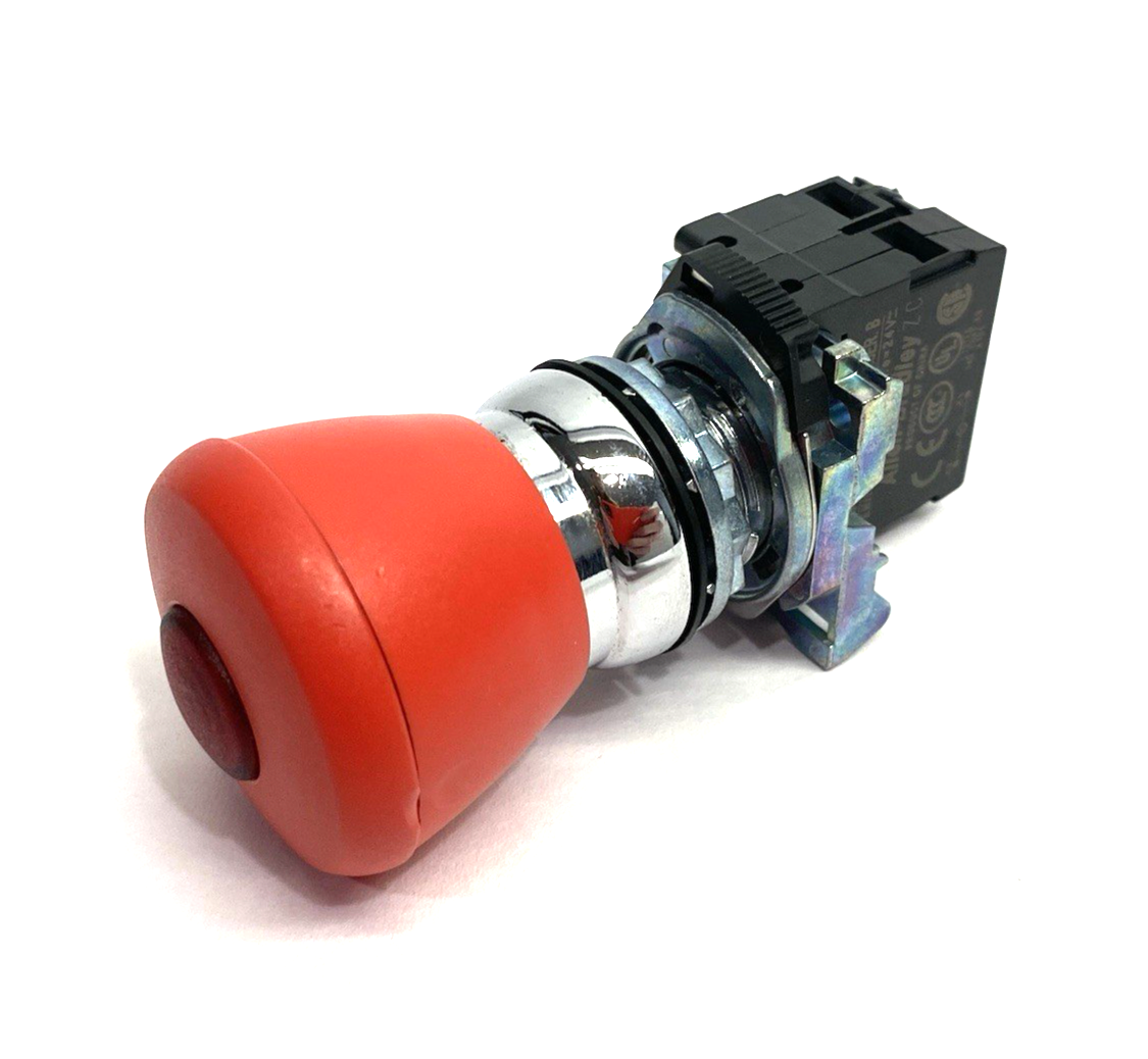 Allen Bradley 800FM-LMT44 Illuminated Emergency Stop Pushbutton, 40mm Twist Rel - Maverick Industrial Sales