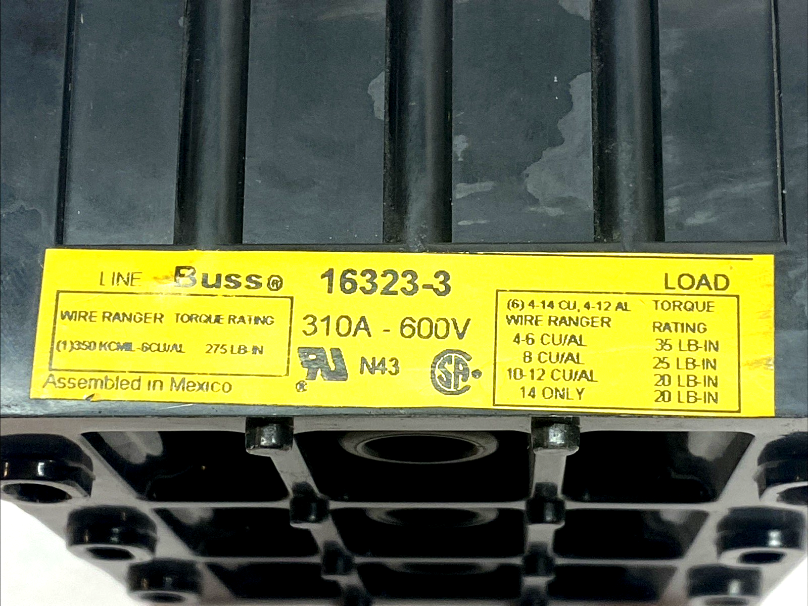 | Cooper Bussmann 16323-3 Power Distribution Block 310A 600V 3-Pole - Used - Maverick Industrial Sales