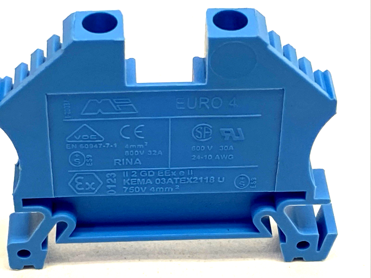 Morsettitalia 43409-BL Euro 4 Terminal Block, Single Level, Blue LOT OF 15 - Maverick Industrial Sales