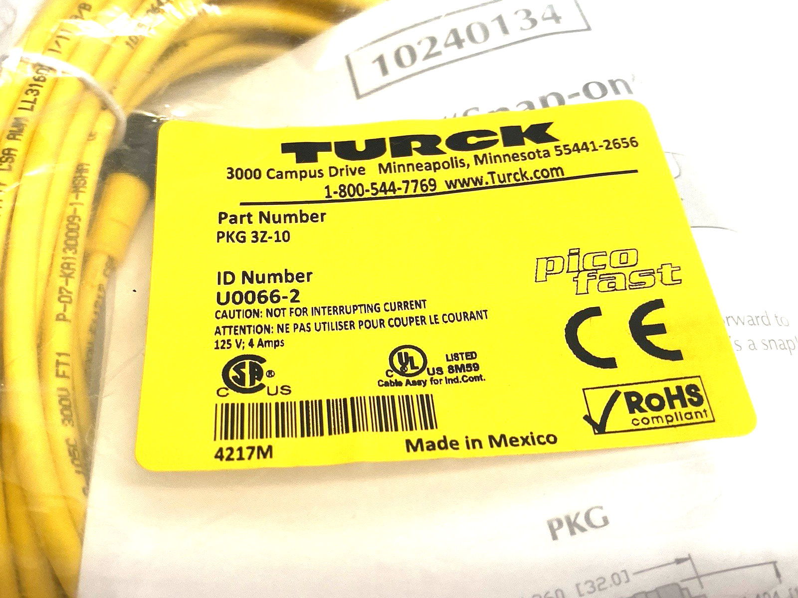 PKG 3Z-10 | Turck picofast Single Ended Connection Cordset U0066-2 - New - Maverick Industrial Sales