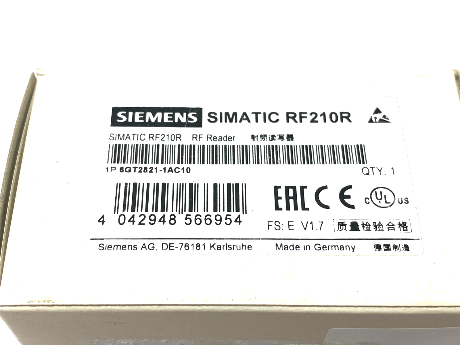Siemens 6GT2821-1AC10 SIMATIC RF210R RF Reader IP67 RS422 Interface - Maverick Industrial Sales