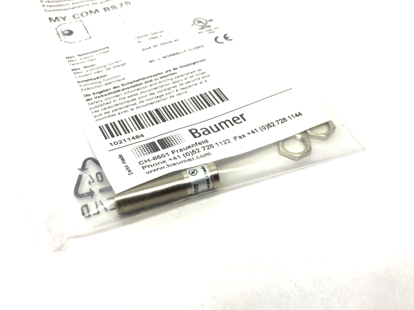 Baumer MY-COM BS75 My-Com Precision Switch Break Function NC Mechanical 10211484 - Maverick Industrial Sales