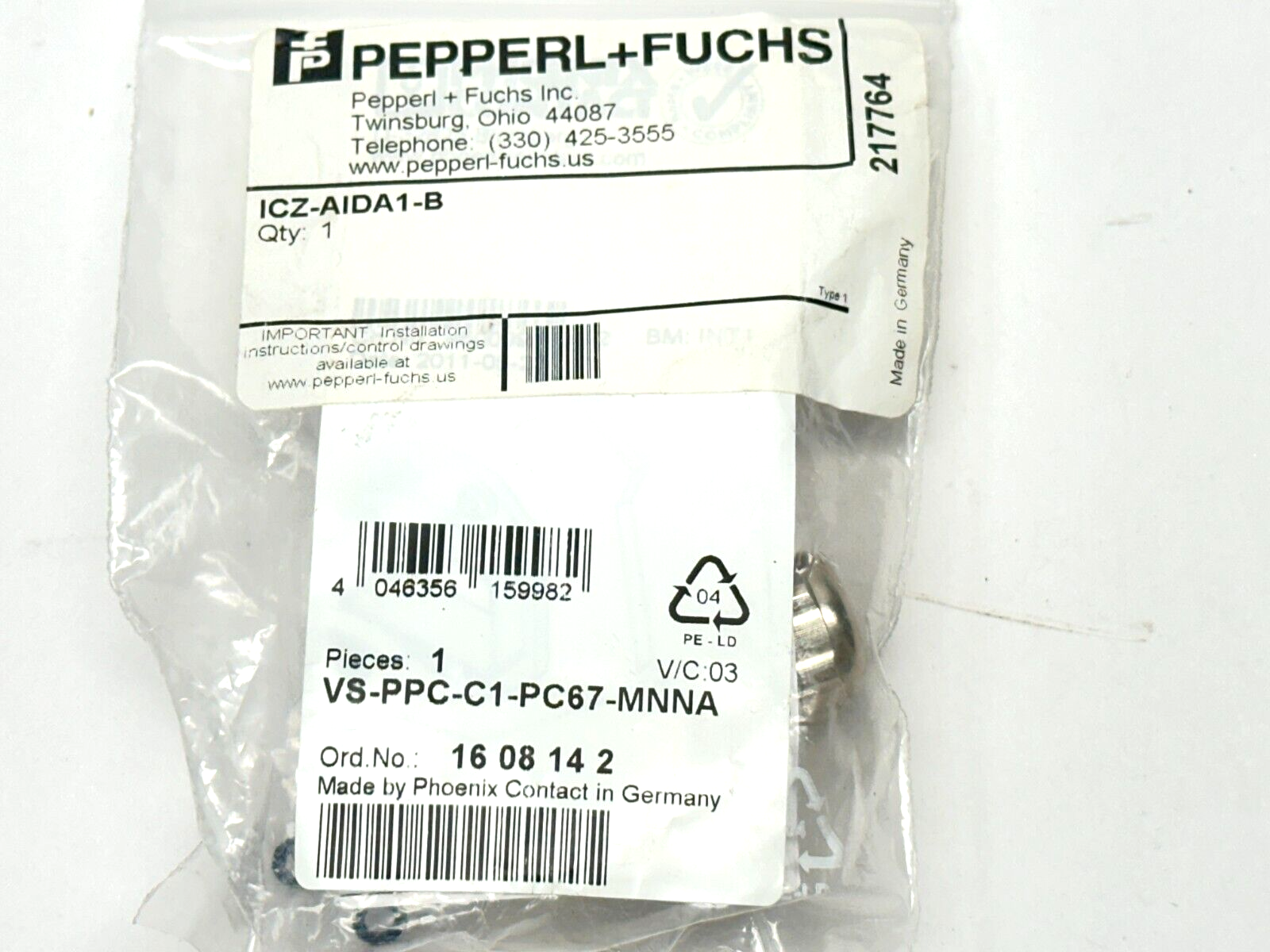 Pepperl+Fuchs ICZ-AIDA1-B Blind Plug Connector 217764 - Maverick Industrial Sales