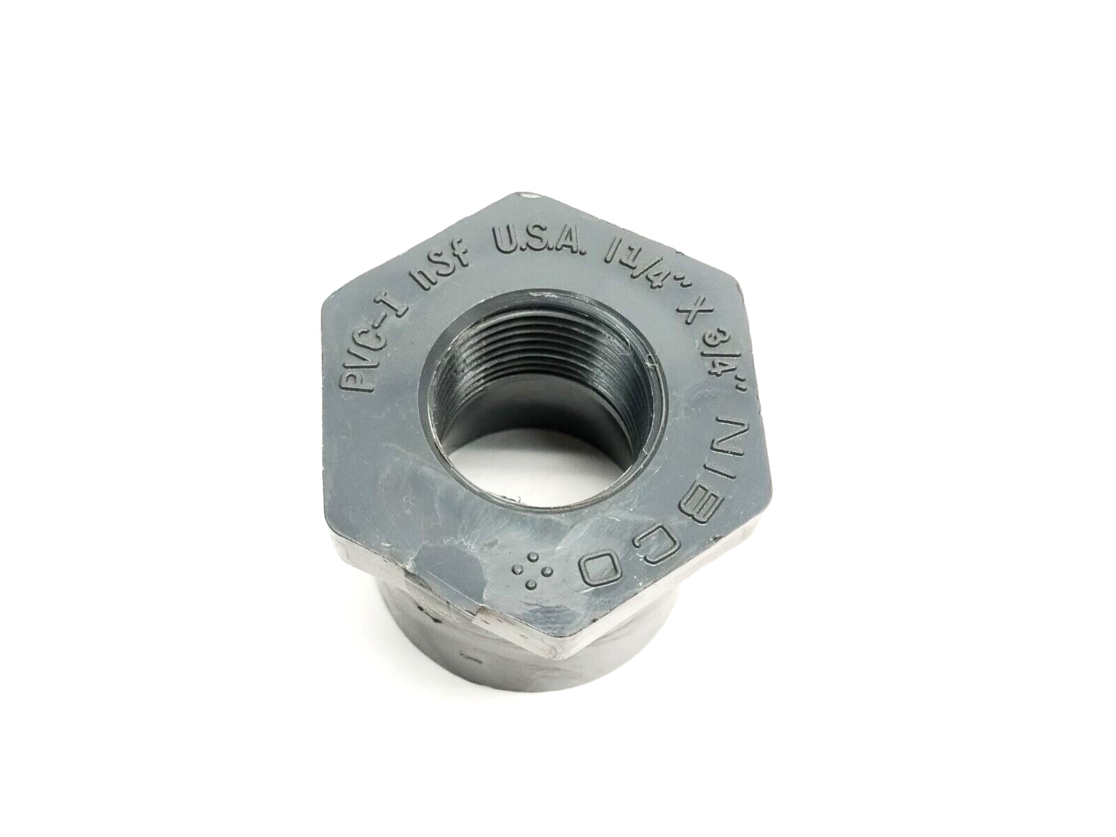 Nibco 4518-3 SCH80 PVC-I Flush Spigot Reducer Bushing 1-1/4" SPG x 3/4" Thread - Maverick Industrial Sales