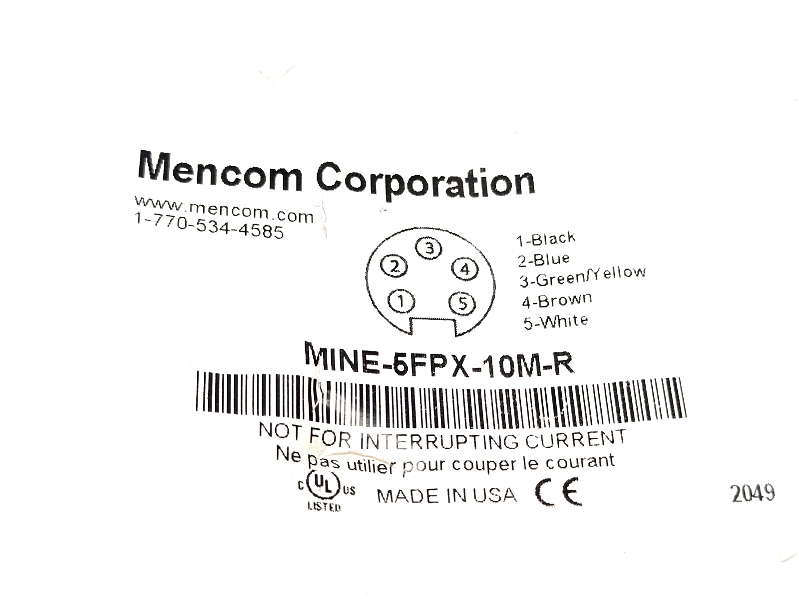 Mencom MINE-5FPX-10M-R MIN Size I Cordset, Female 7/8" Right Angle 5-Pin, 10m - Maverick Industrial Sales