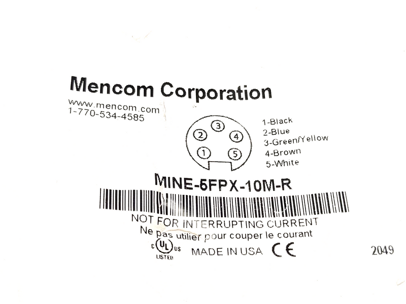 Mencom MINE-5FPX-10M-R MIN Size I Cordset, Female 7/8" Right Angle 5-Pin, 10m - Maverick Industrial Sales