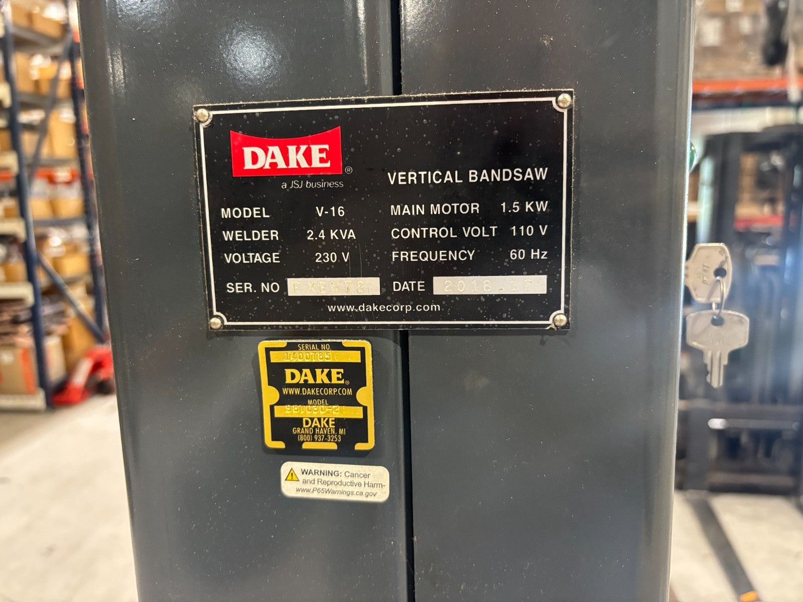 Dake V-16 Vertical Bandsaw, 2HP, 2.5kVA Welder, 230, Blade welder grinder shear - Maverick Industrial Sales