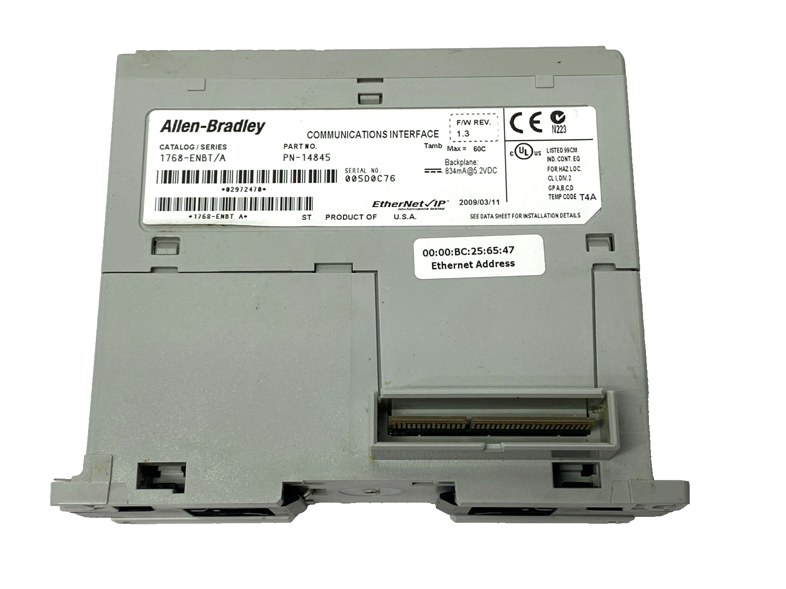 1768-ENBT | Allen Bradley Ser. A CompactLogix L4X EtherNet/IP Module - Used - Maverick Industrial Sales
