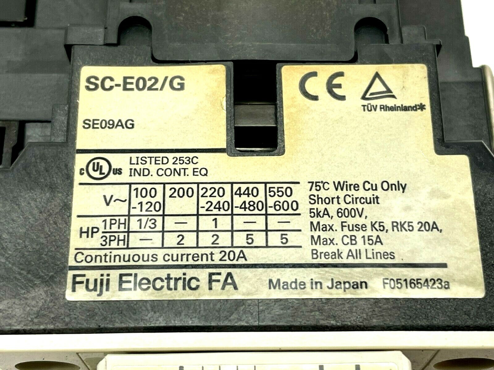 Fuji Electric SC-E02/G Contactor w/ SZ-A22/T Contact Block - Maverick Industrial Sales