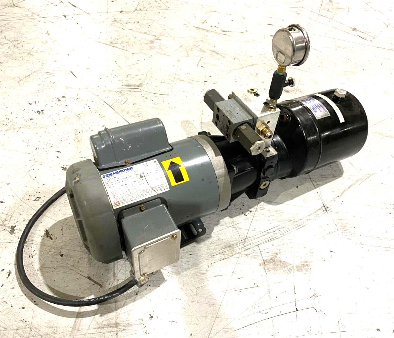 Marathon G573 Electric Motor 1-Phase BVJ 56C17F5323J P w/ Hydraulic Fluid Tank - Maverick Industrial Sales