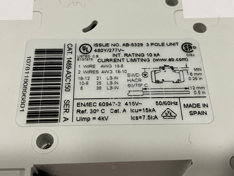 Allen Bradley 1489-A3C150 Ser A Circuit Breaker 15A 480Y/277V - Maverick Industrial Sales