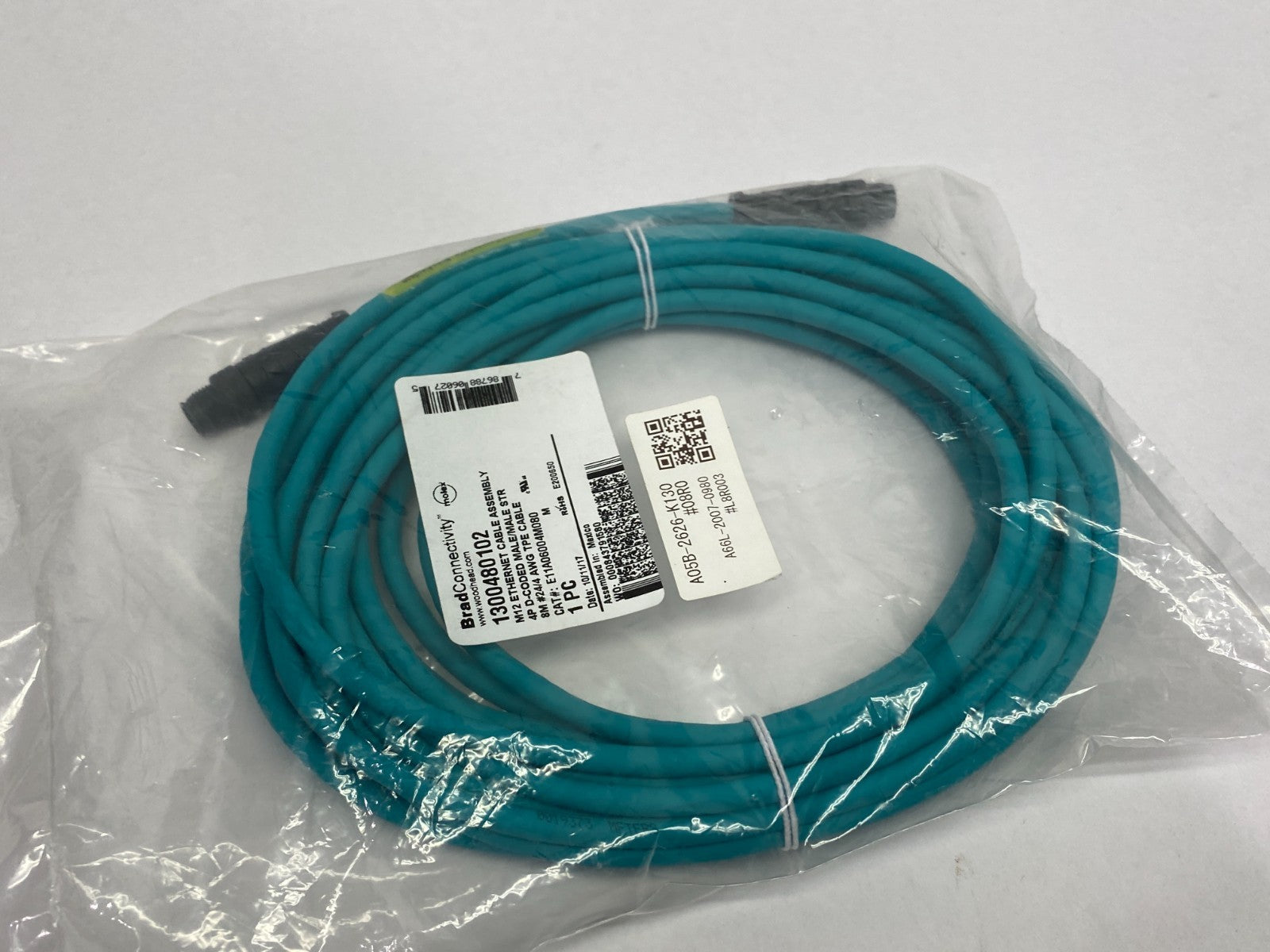 1300480102 | Brad Woodhead Molex Ethernet Cable M12 4P D-Coded E11A06004M080 - New - Maverick Industrial Sales