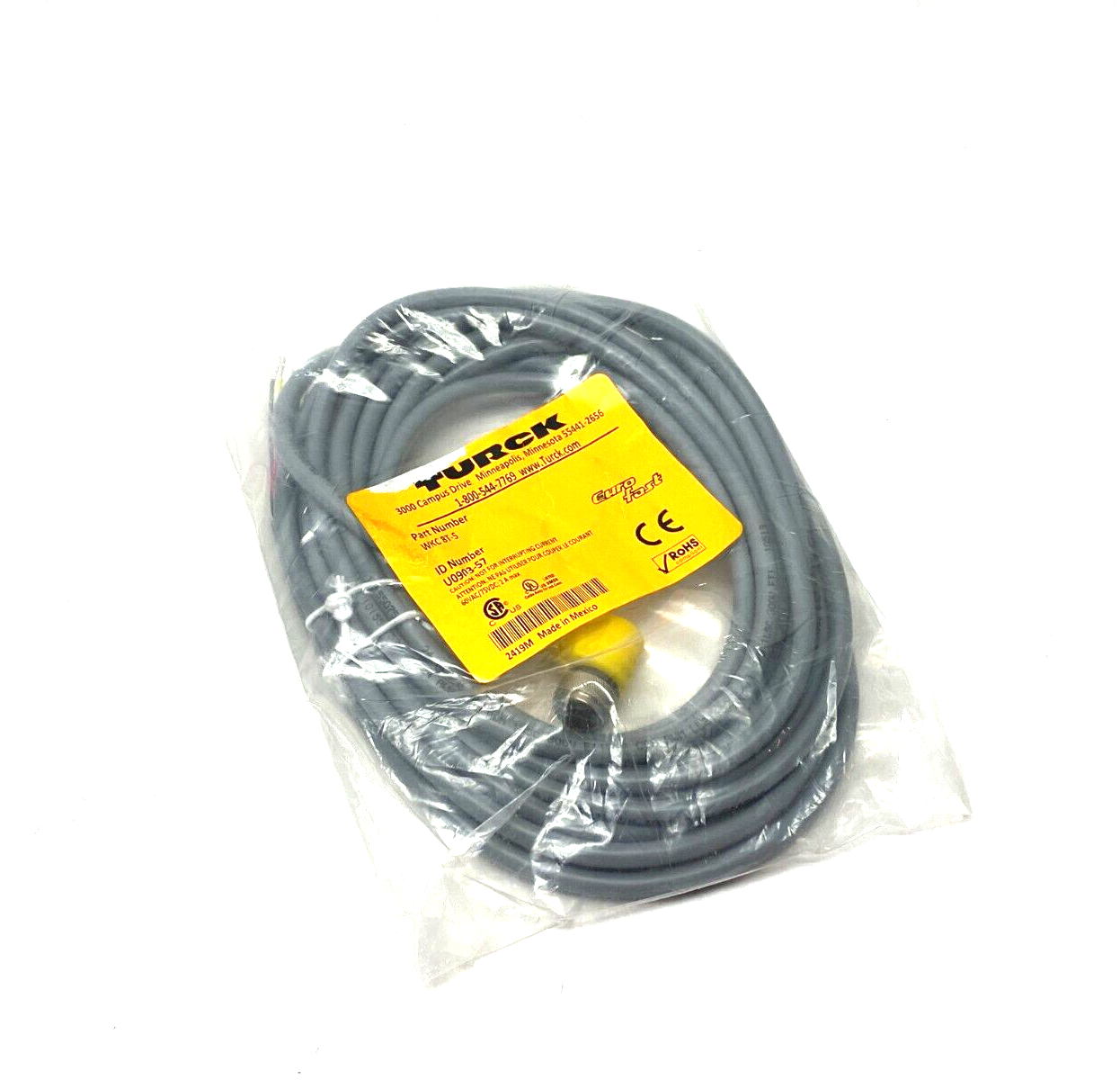 Turck WKC 8T-5 Eurofast Single Ended Rt Angle Cordset M12 8-Pin U0903-57 - Maverick Industrial Sales