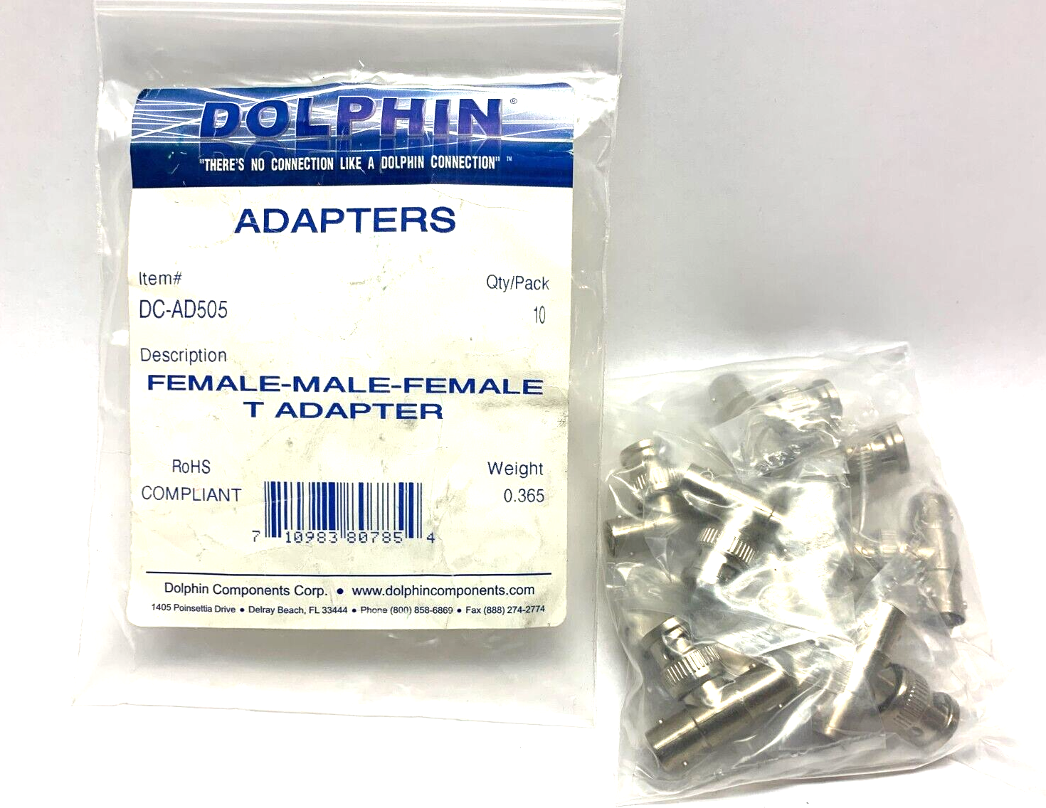 Dolphin DC-AD505 Female-Male-Female T-Adapter 50 Ohms PACK OF 10 - Maverick Industrial Sales