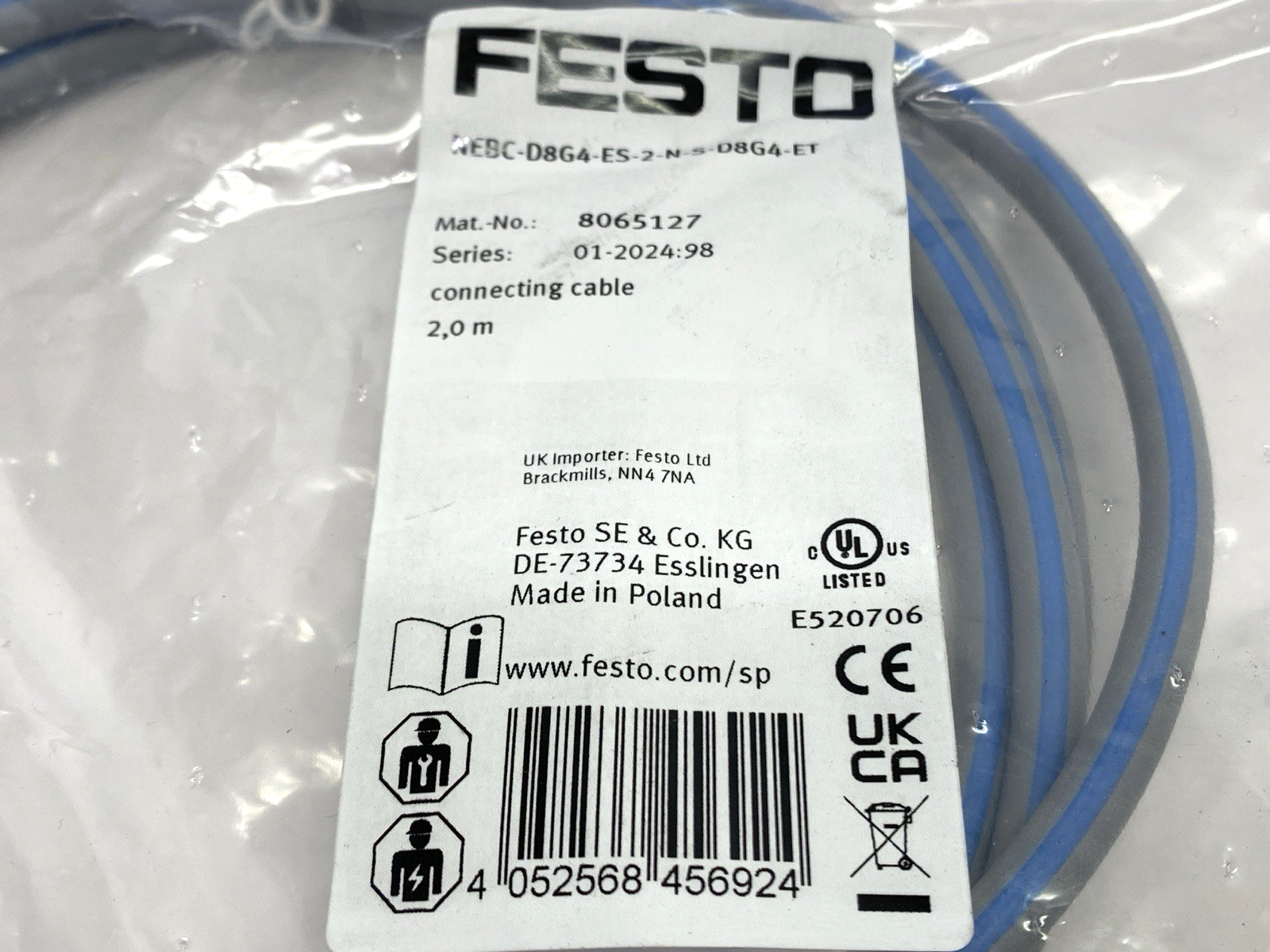 Festo NEBC-D8G4-ES-2-N-S-D8G4-ET Double-Ended M8 4-Pin M Connector Cable 8065127 - Maverick Industrial Sales