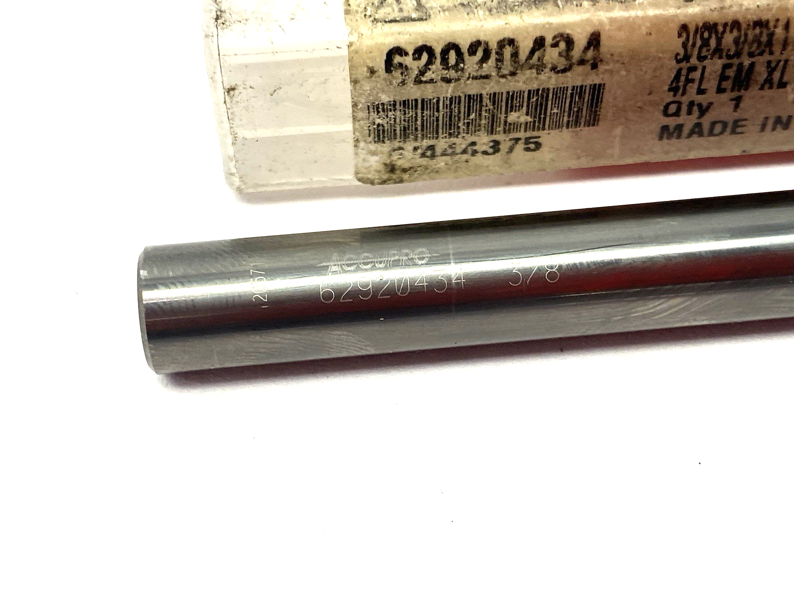 62920434 | Accupro Square End Mill: 3/8" Dia, 1-3/4" LOC, 4 Flute, Solid Carbide - Used - Maverick Industrial Sales