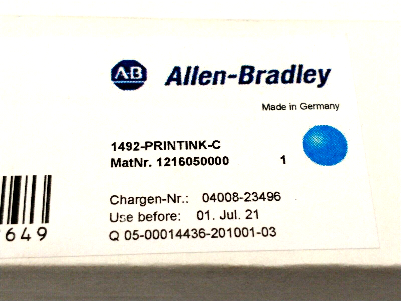 1492-PRINTINK-C | Allen Bradley Printer Ink Cartridge Cyan EXP 01. Jul. 21 - New – Open box - Maverick Industrial Sales