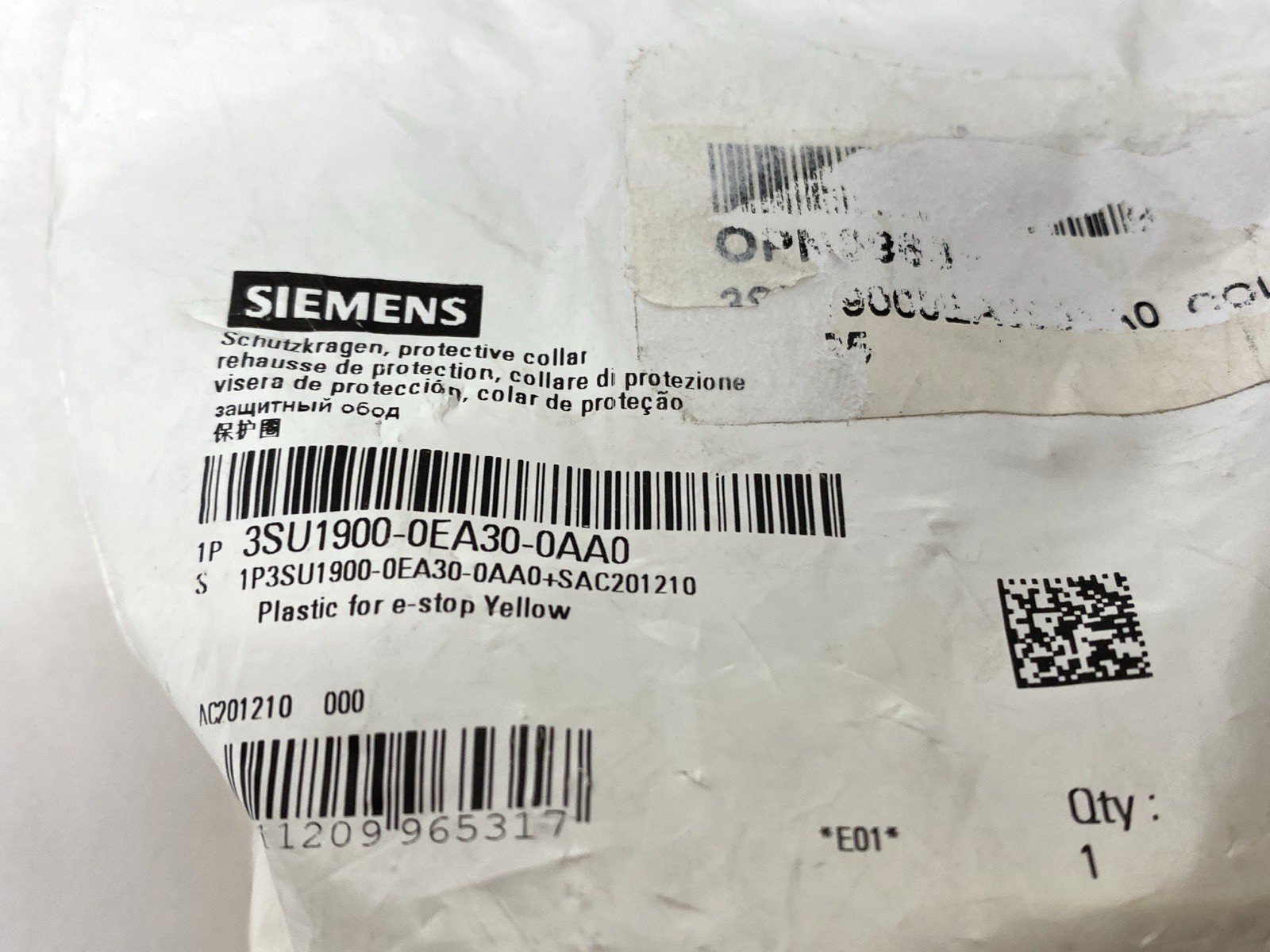 Siemens 3SU1900-0EA30-0AA0 Yellow Protective Collar for Mushroom Pushbutton 22mm - Maverick Industrial Sales