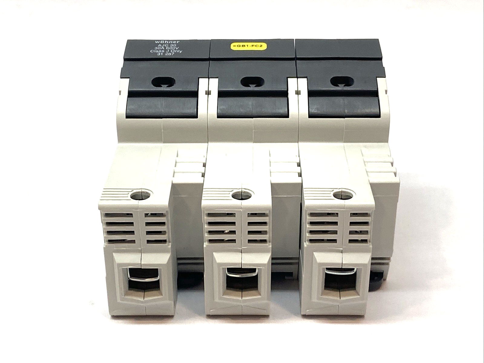 Wohner AJC 30 3-Pole Fuse Holder Class J 30A 600V w/ 3x Bussman LPJ-4SP Fuses - Maverick Industrial Sales