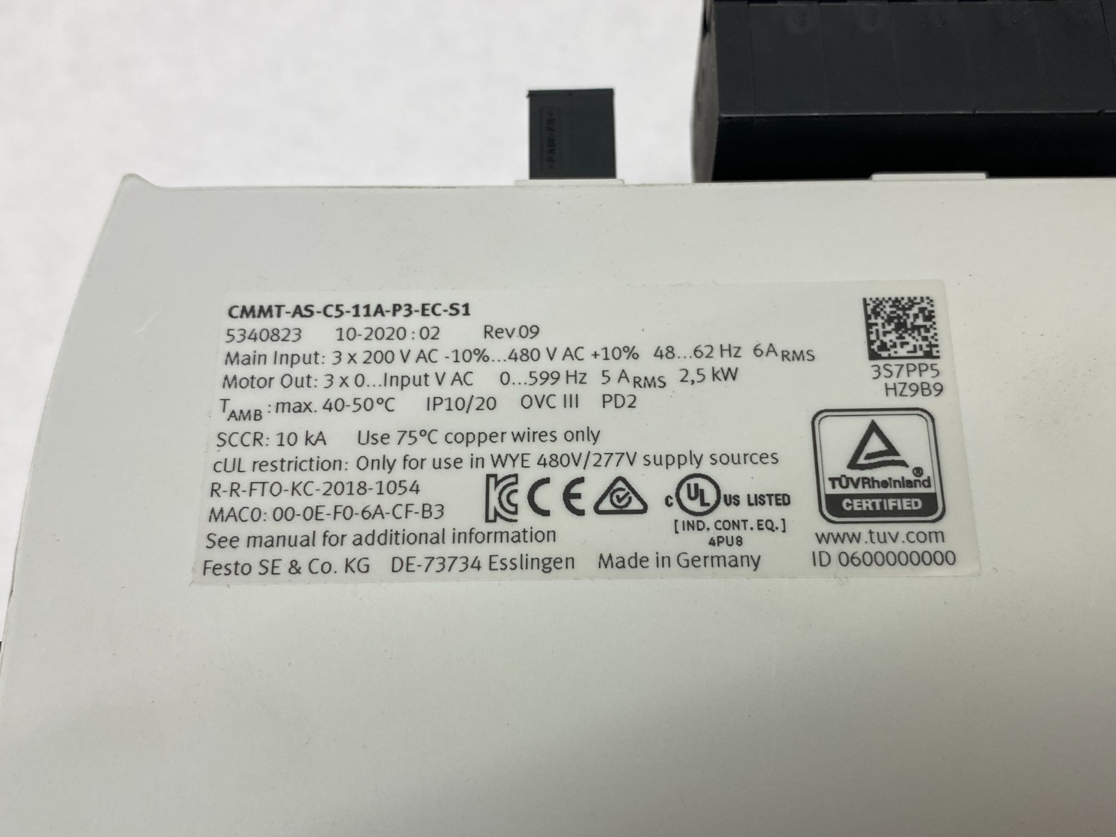 Festo CMMT-AS-C5-11A-P3-EC-S1 Servo Drive, Free Convect. Vertical Mount 5340823 - Maverick Industrial Sales