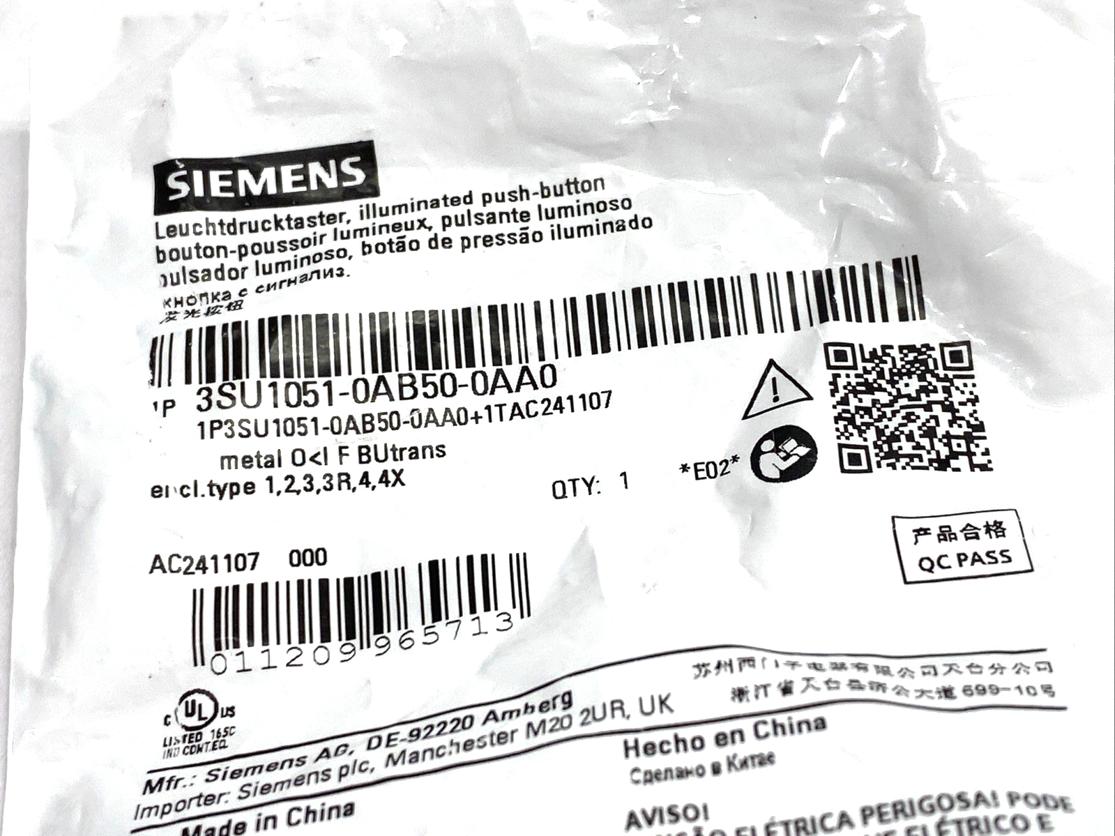 3SU1051-0AB50-0AA0 | Siemens Illuminated Pushbutton 22mm, Metal, Blue, Momentary - New - Maverick Industrial Sales