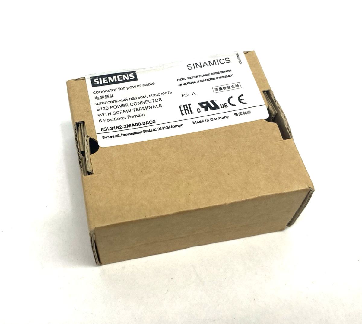 Siemens 6SL3162-2MA00-0AC0 SINAMICS S120 Power Connector for Cable C-/D-TYPE - Maverick Industrial Sales