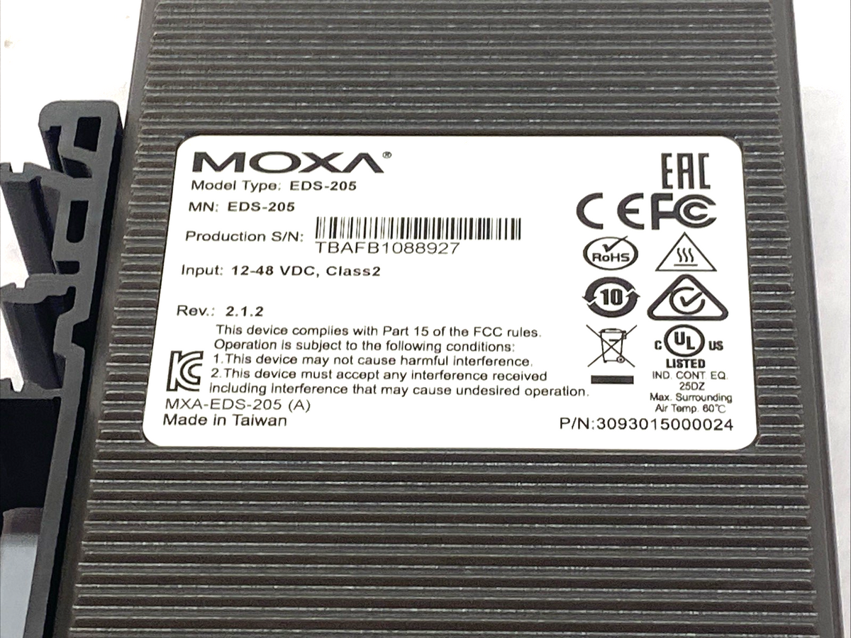EDS-205 | Moxa Entry-Level Unmanaged Ethernet Switch 5-Port - Used - Maverick Industrial Sales